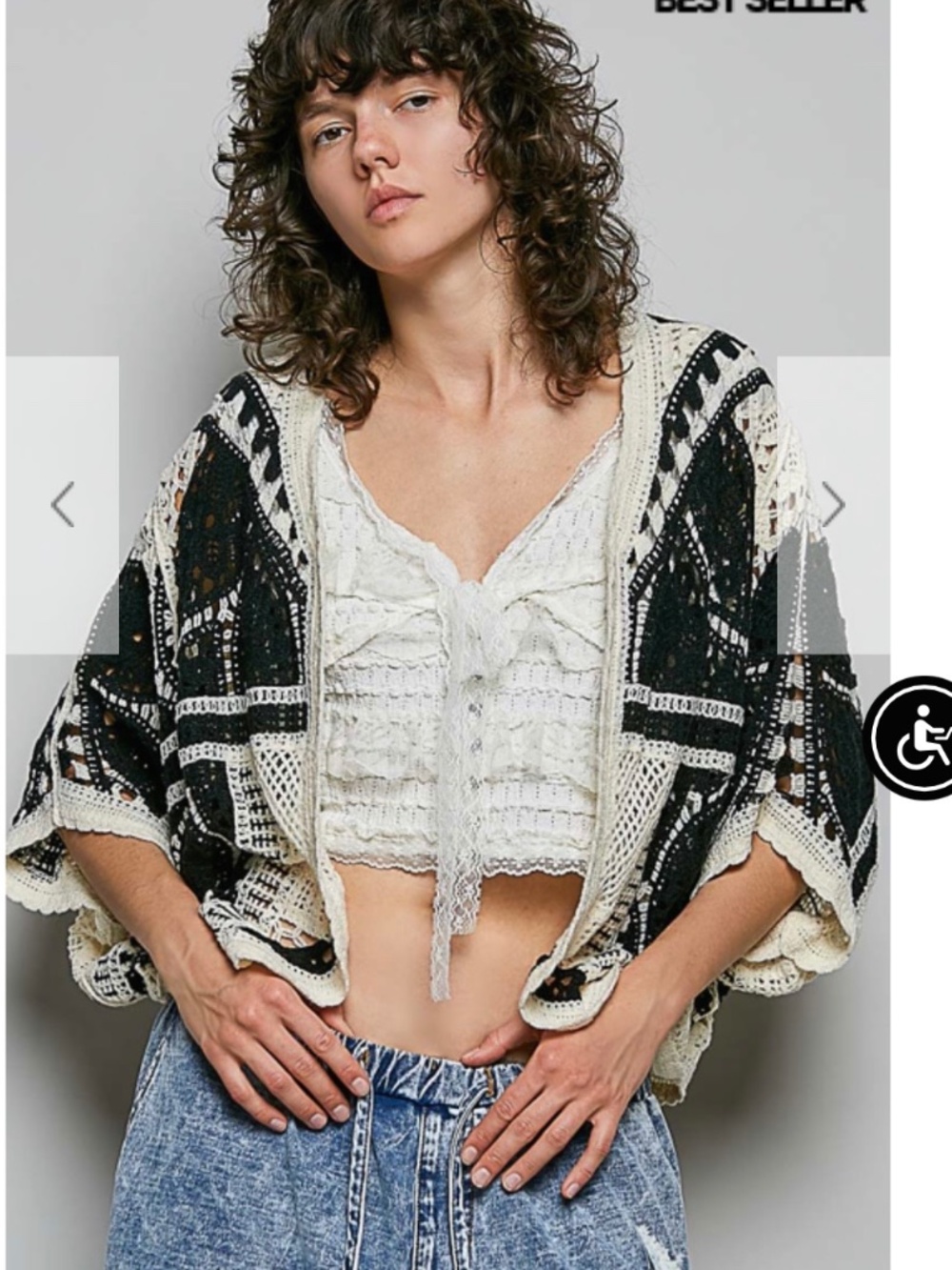 NEW POL Gorgeous Black Ivory Crochet Shrug Top Coverup